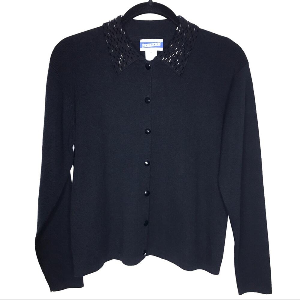 Pendleton Size Medium Vintage 1990's Black Wool Beaded Collar Cardigan